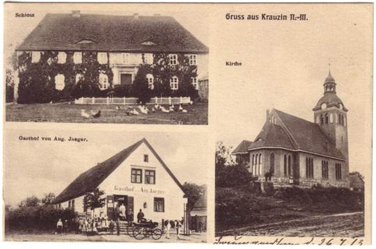 Beschreibung: Kranzin Schlo, Kirche, Gasthof Aug